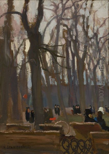 Fragment of the Planty Park Oil Painting by Jan Stanislawski