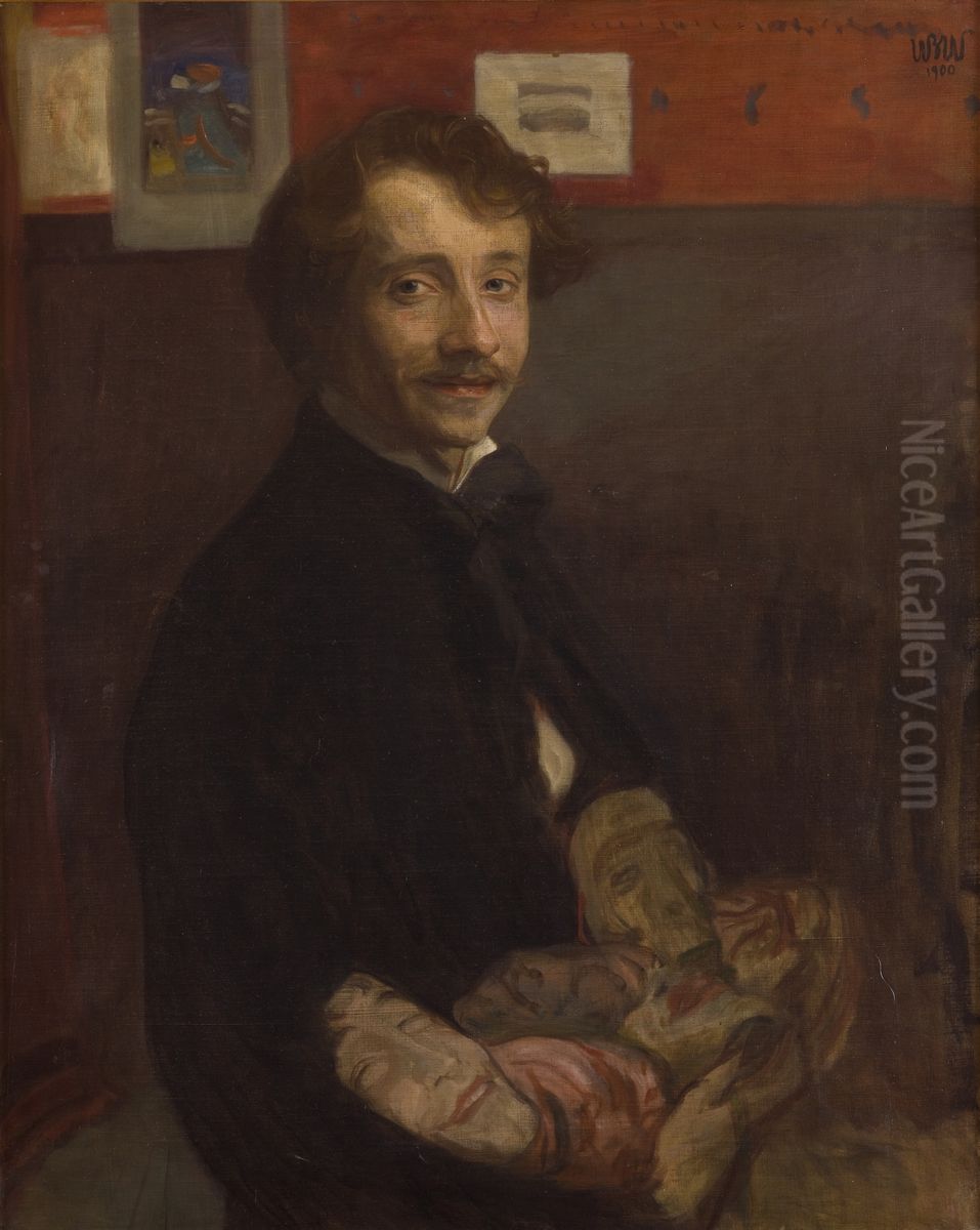 Self-Portrait with Masks Oil Painting by Wojciech Weiss