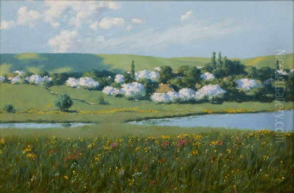 Spring Landscape with a Pond Oil Painting by Stanislaw Witkiewicz