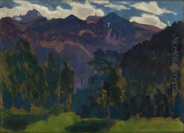 Landscape from the Tatra Mountains - two-sided painting Oil Painting by Jan Stanislawski