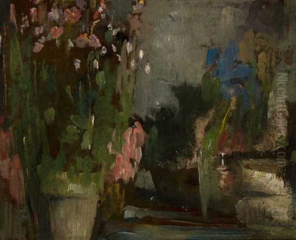Flowers on a Terrace Oil Painting by Olga Boznanska