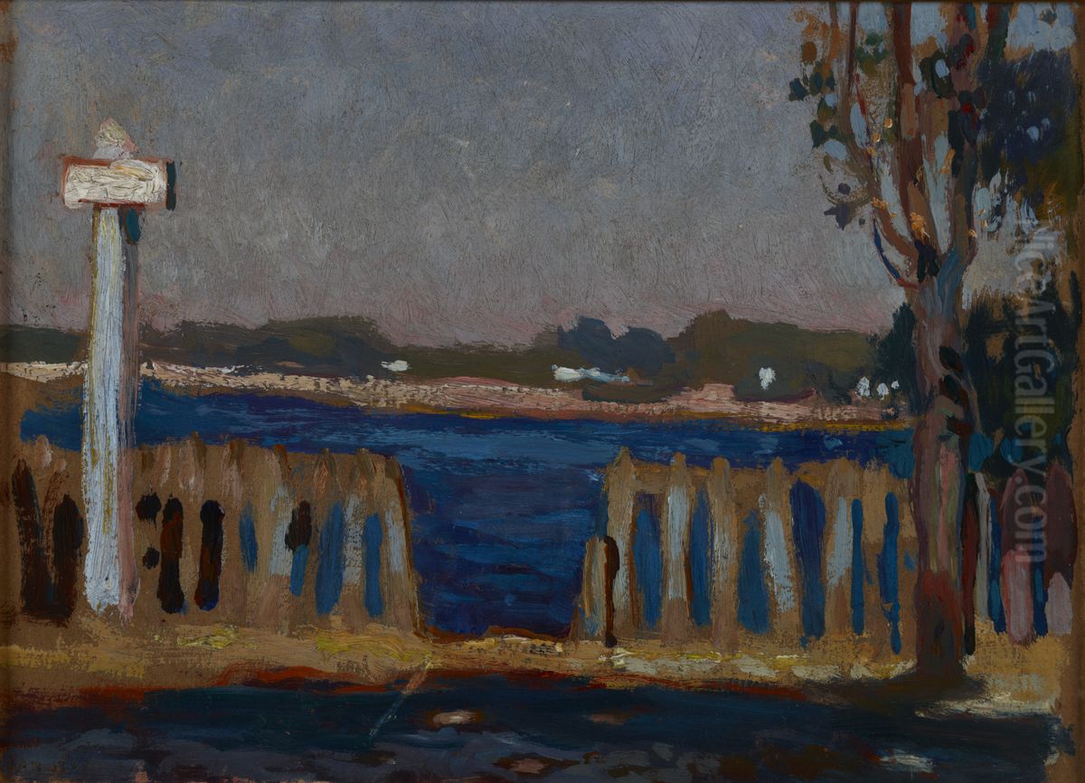 Fence on the River Oil Painting by Jan Stanislawski