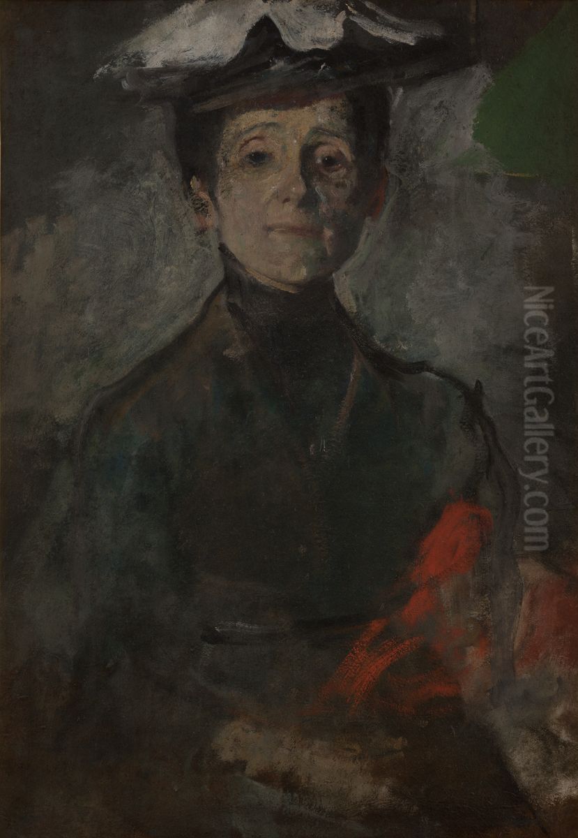 Self-Portrait with Flowers Oil Painting by Olga Boznanska