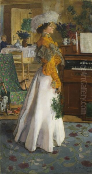 Portrait of Wife Oil Painting by Jozef Mehoffer