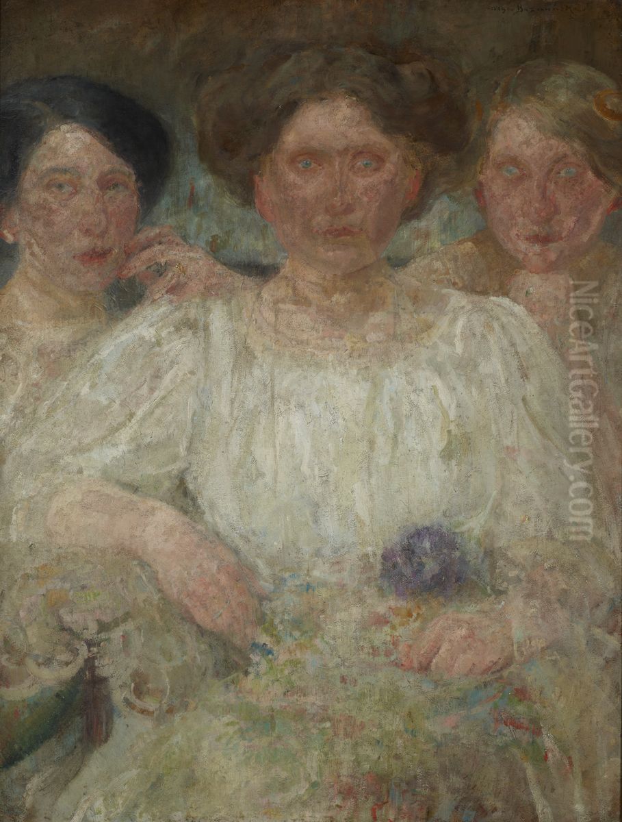 Portrait of Three Sisters Oil Painting by Olga Boznanska