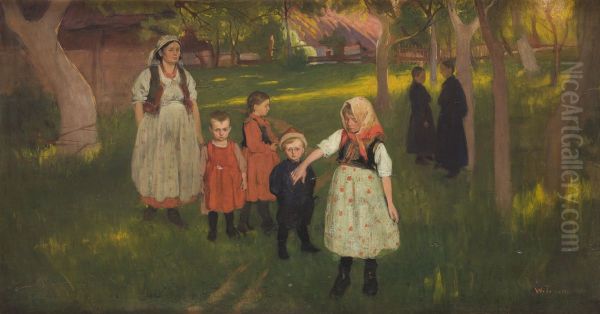 The Artist's Family Oil Painting by Wlodzimierz Tetmajer