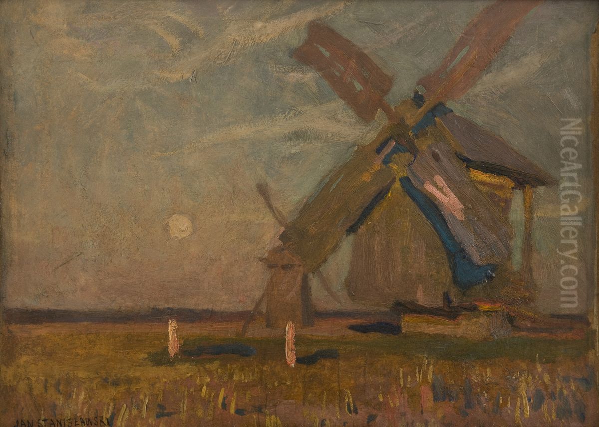 Landscape with Windmills Oil Painting by Jan Stanislawski Landscape with Windmills Oil Painting by Jan Stanislawski