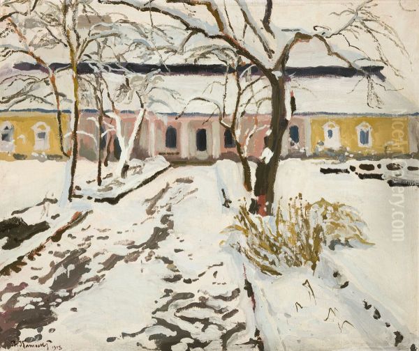 Manor-House at Modlnica in Winter Oil Painting by Stanislaw Kamocki