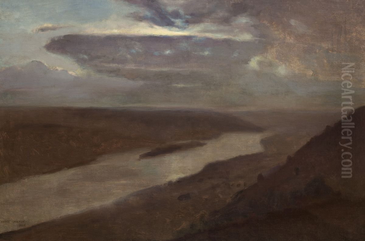 The Dniester River at Night Oil Painting by Jozef Chelmonski