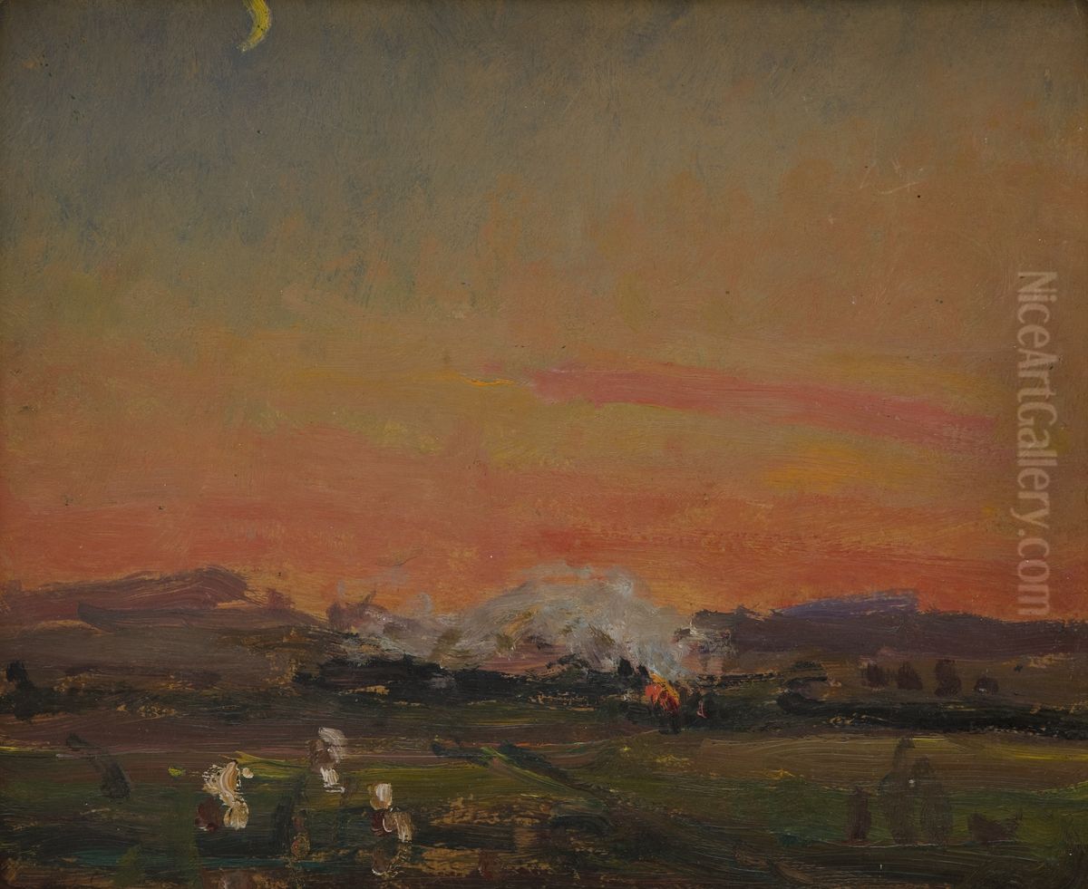 In the Field (Sunset in the Ukraine) Oil Painting by Jan Stanislawski