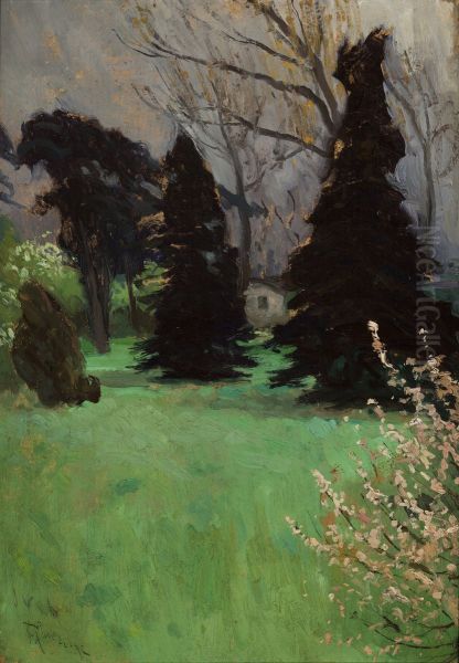 Park at Wlochy near Krakow Oil Painting by Ferdynand Ruszczyc