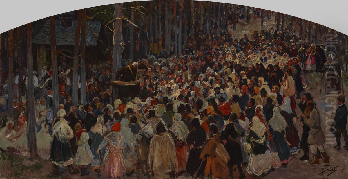 Sermon at the Church Fair at Kalwaria Oil Painting by Julian Falat