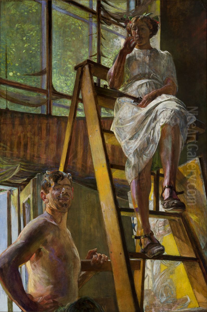 Satyr i modelka Oil Painting by Jacek Malczewski