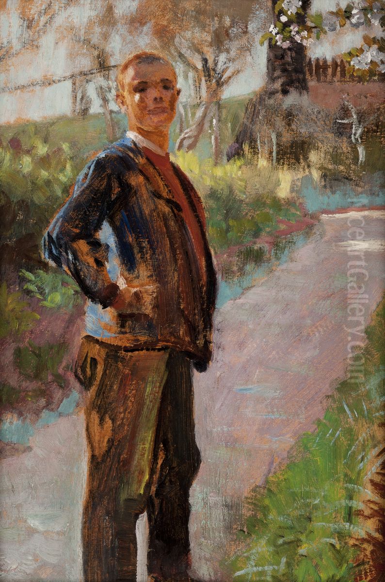 Landscape with the Artist's Son on a Path Oil Painting by Jacek Malczewski