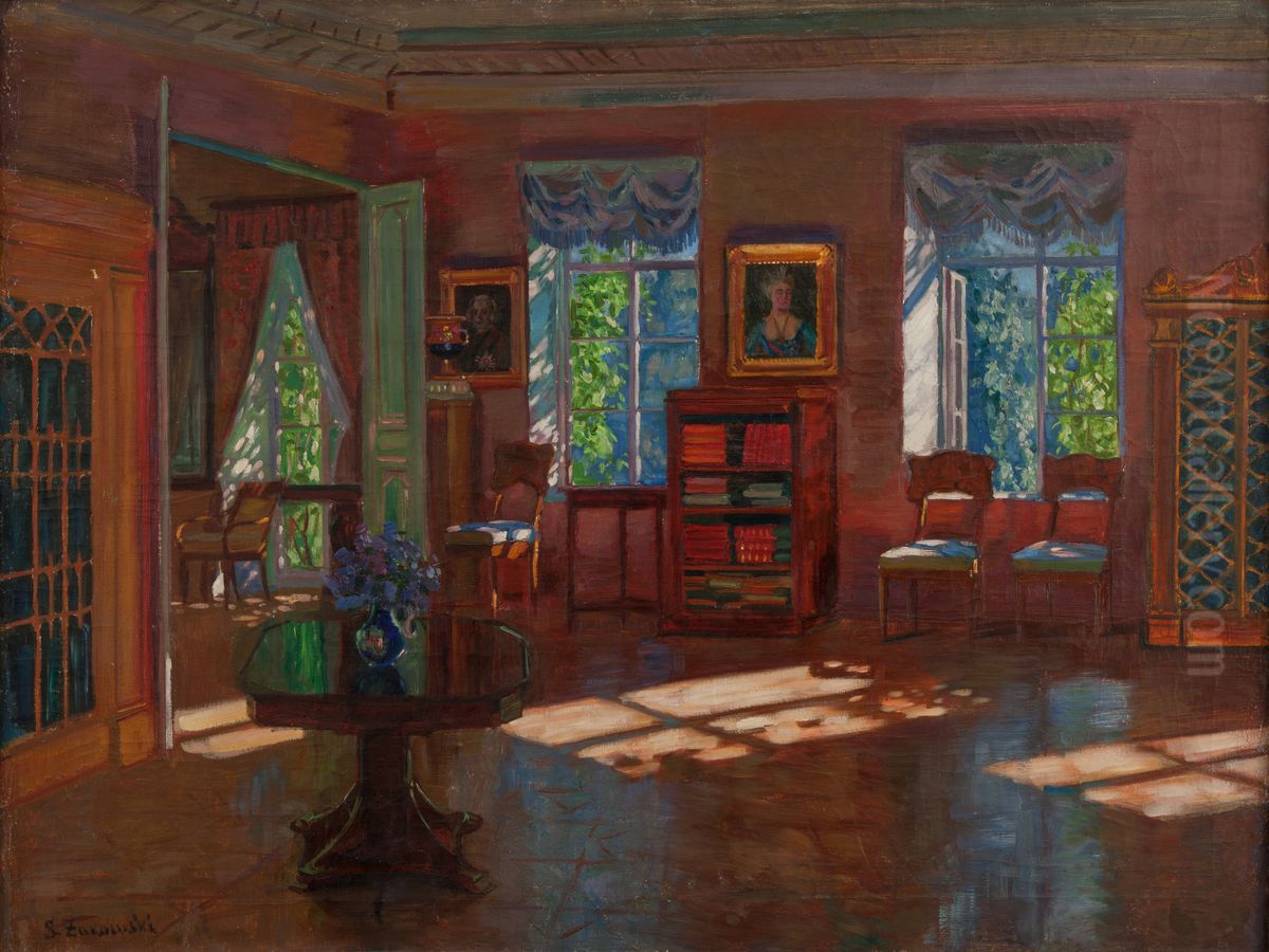 Old Library Oil Painting by Stanislaw Zukowski