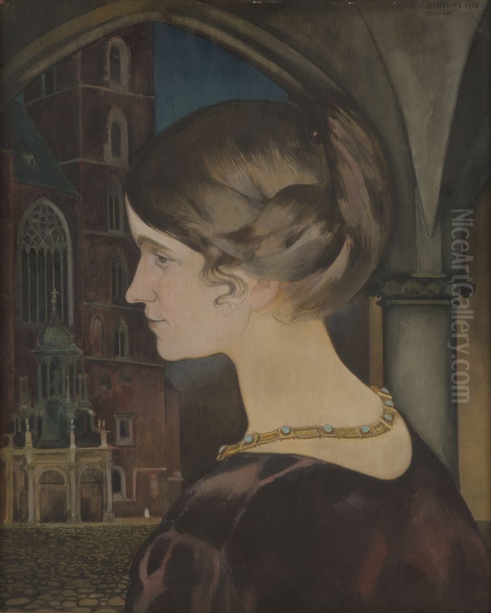 Portrait of Maria Sobolewska Oil Painting by Kazimierz Sichulski
