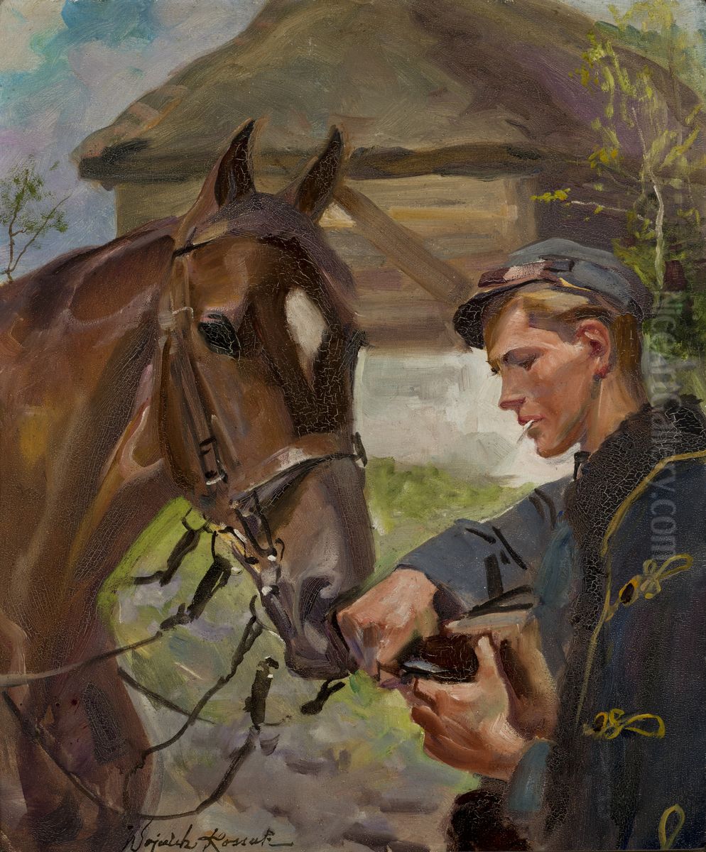 Uhlan at a Horse Oil Painting by Wojciech Kossak