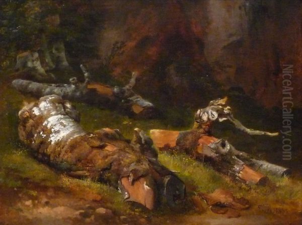 A Study of Tree Trunks Oil Painting by Theodore Rousseau