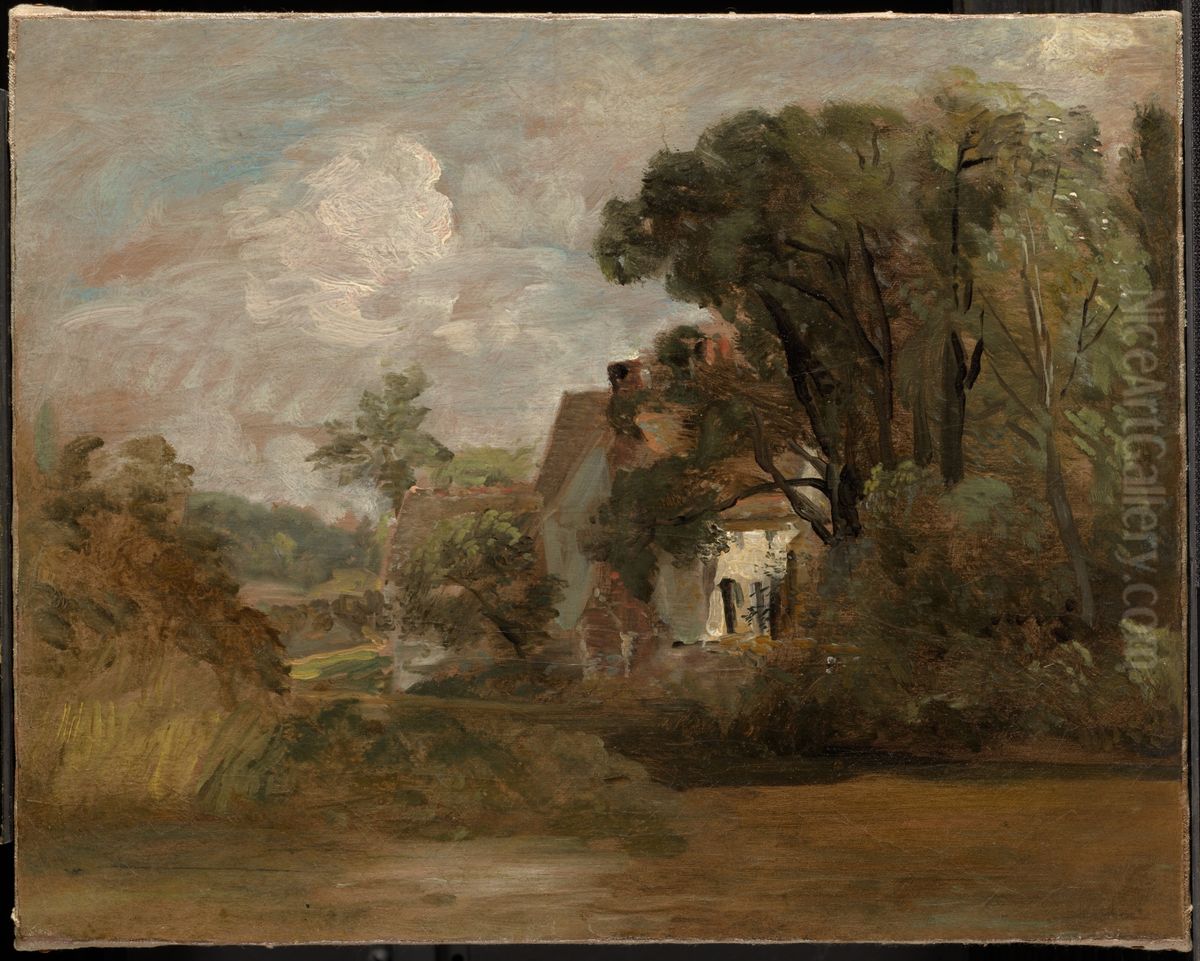Willy Lott's House (recto); Landscape Sketches with Trees and Church Tower (verso) Oil Painting by John Constable