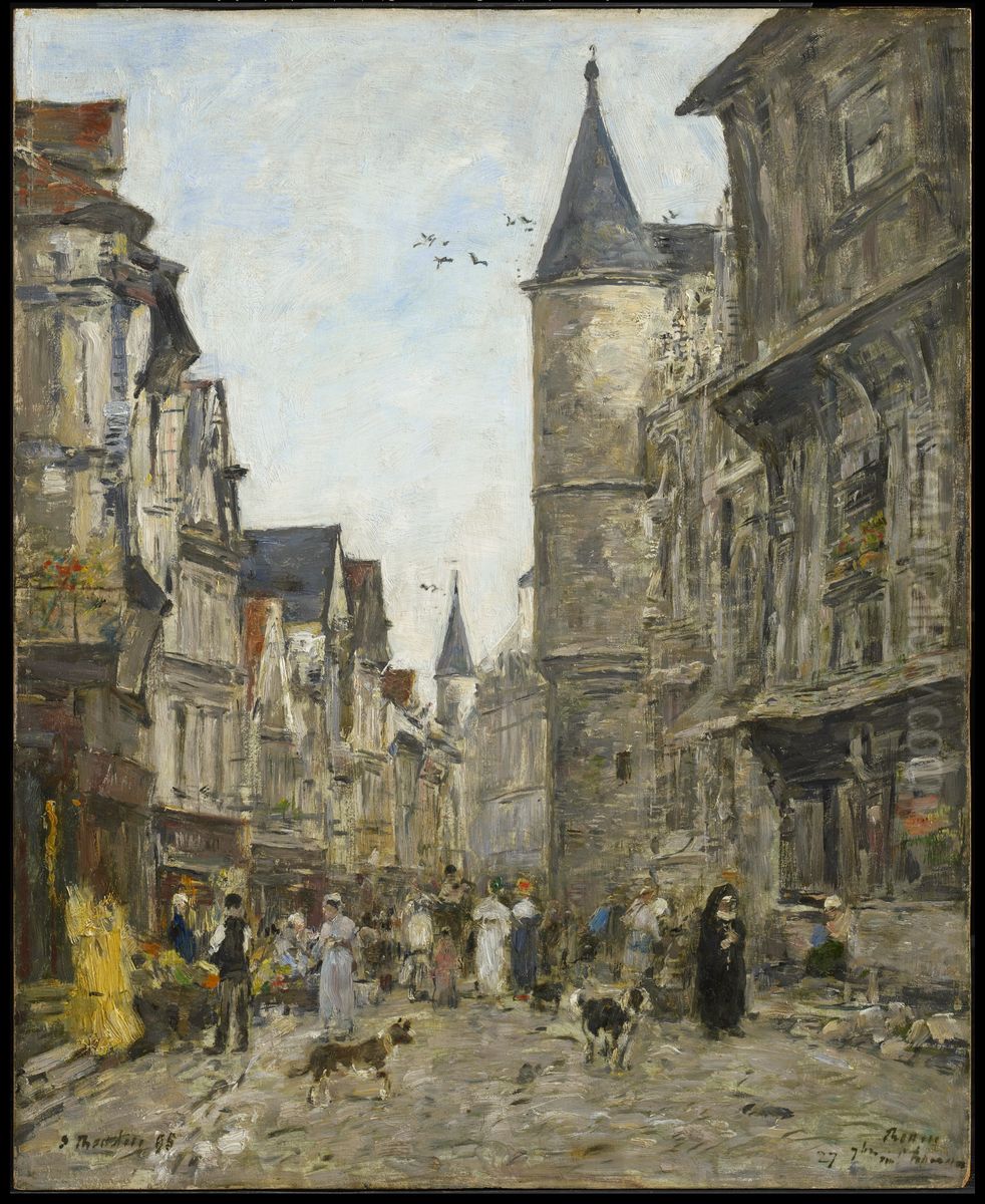 Rue Saint-Romain, Rouen Oil Painting by Eugene Louis Boudin