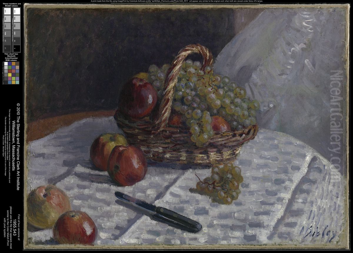 Apples and Grapes in a Basket Oil Painting by Alfred Sisley