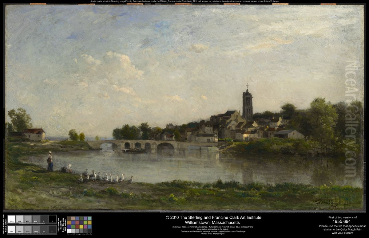 The Bridge between Persan and Beaumont-sur-Oise Oil Painting by Charles-Francois Daubigny