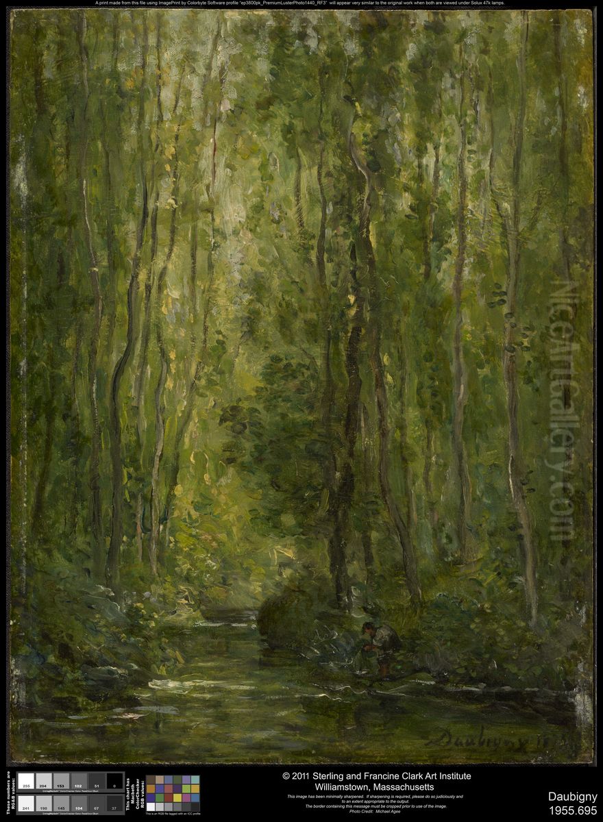 Woodland Scene Oil Painting by Charles-Francois Daubigny