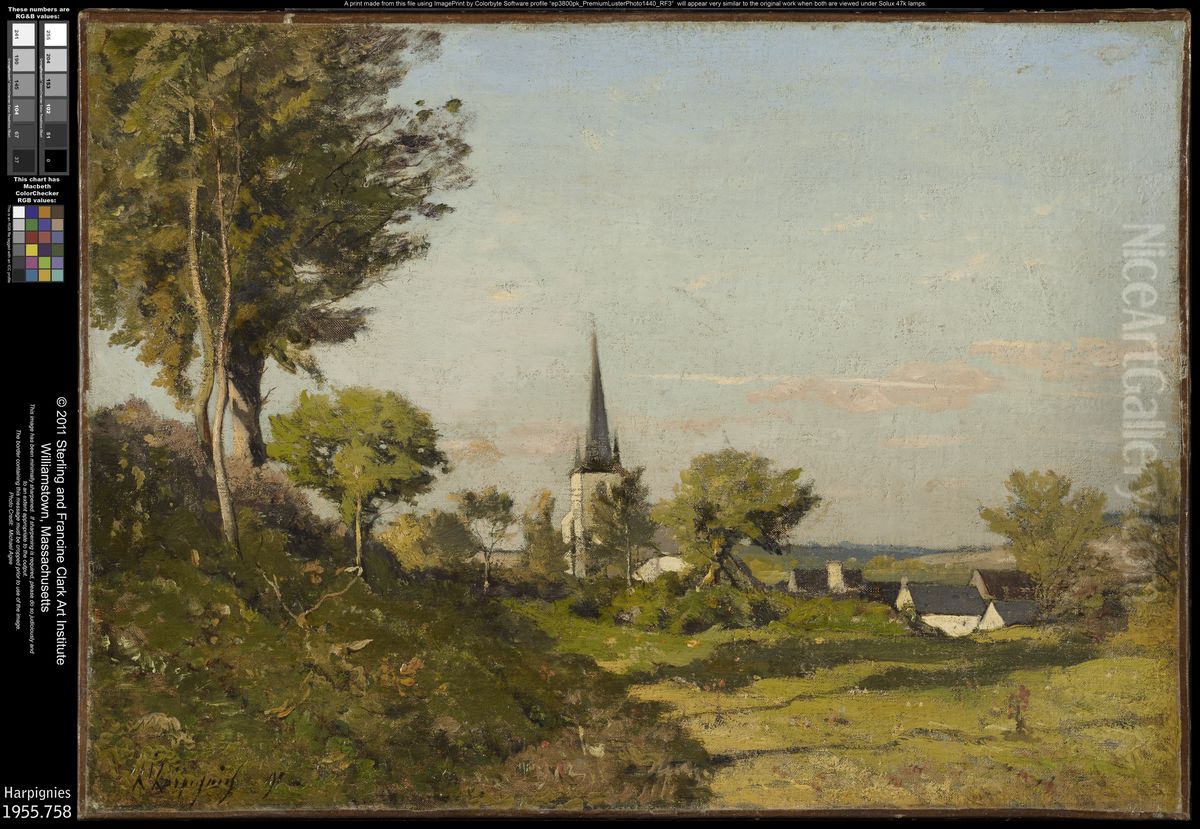 Landscape with a Church Oil Painting by Henri Harpignies