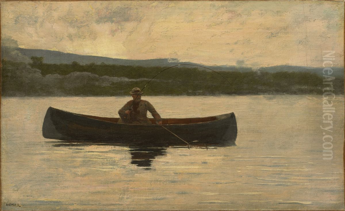 Playing a Fish Oil Painting by Winslow Homer