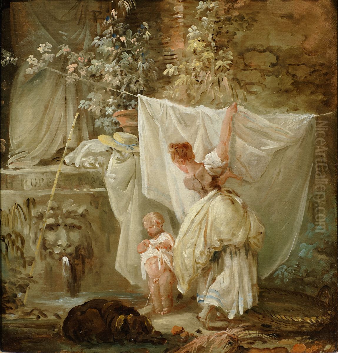 Laundress and Child Oil Painting by Hubert Robert