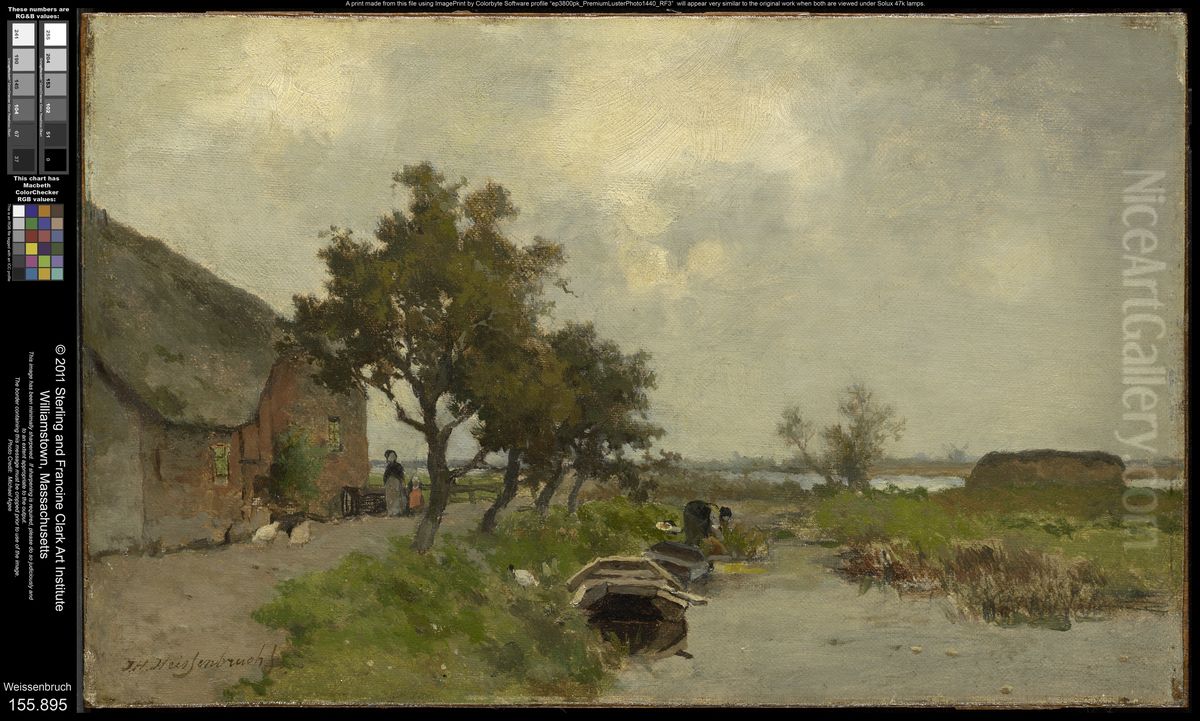 Washing Clothes Oil Painting by Johan Hendrik Weissenbruch