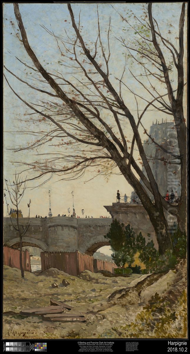 View of the Pont Neuf and of the Western Point of the Ile de la Cite from the Banks of the Seine Oil Painting by Henri Harpignies