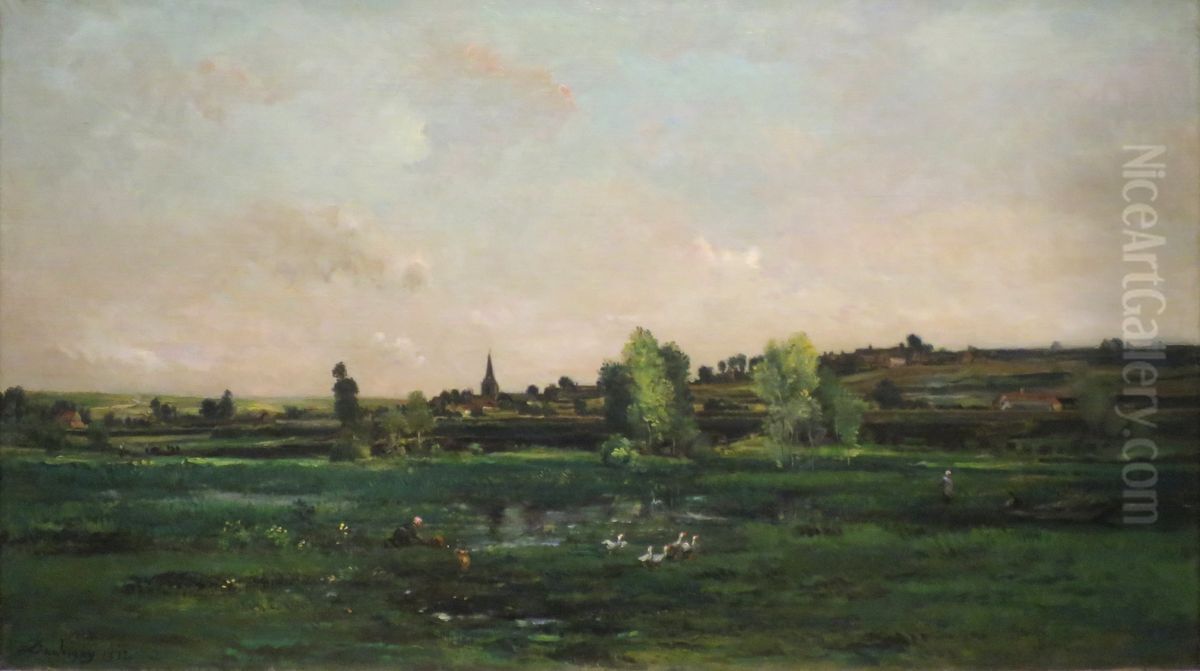 Village on the Seine near Vernon Oil Painting by Charles-Francois Daubigny