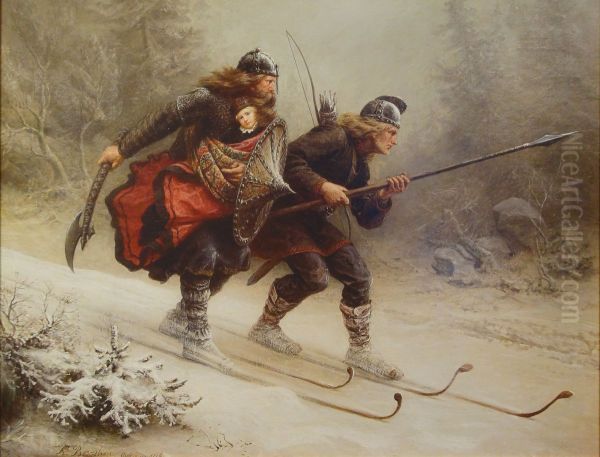 Birkebeinerne Oil Painting by Knud Bergslien