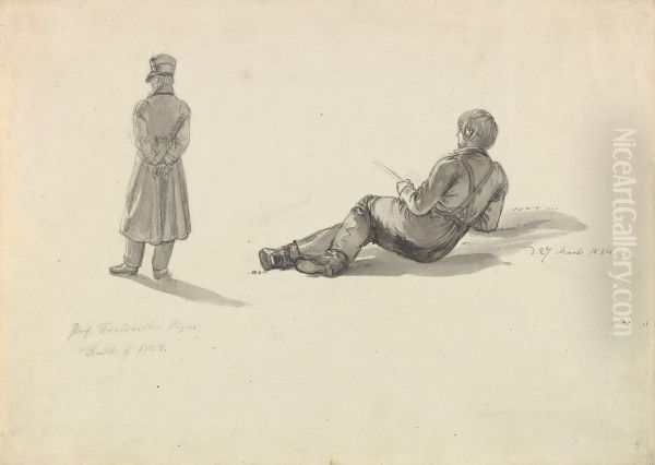 Caspar David Friedrich; fiskende mann Oil Painting by Johan Wilhelm Ludwig Dahl