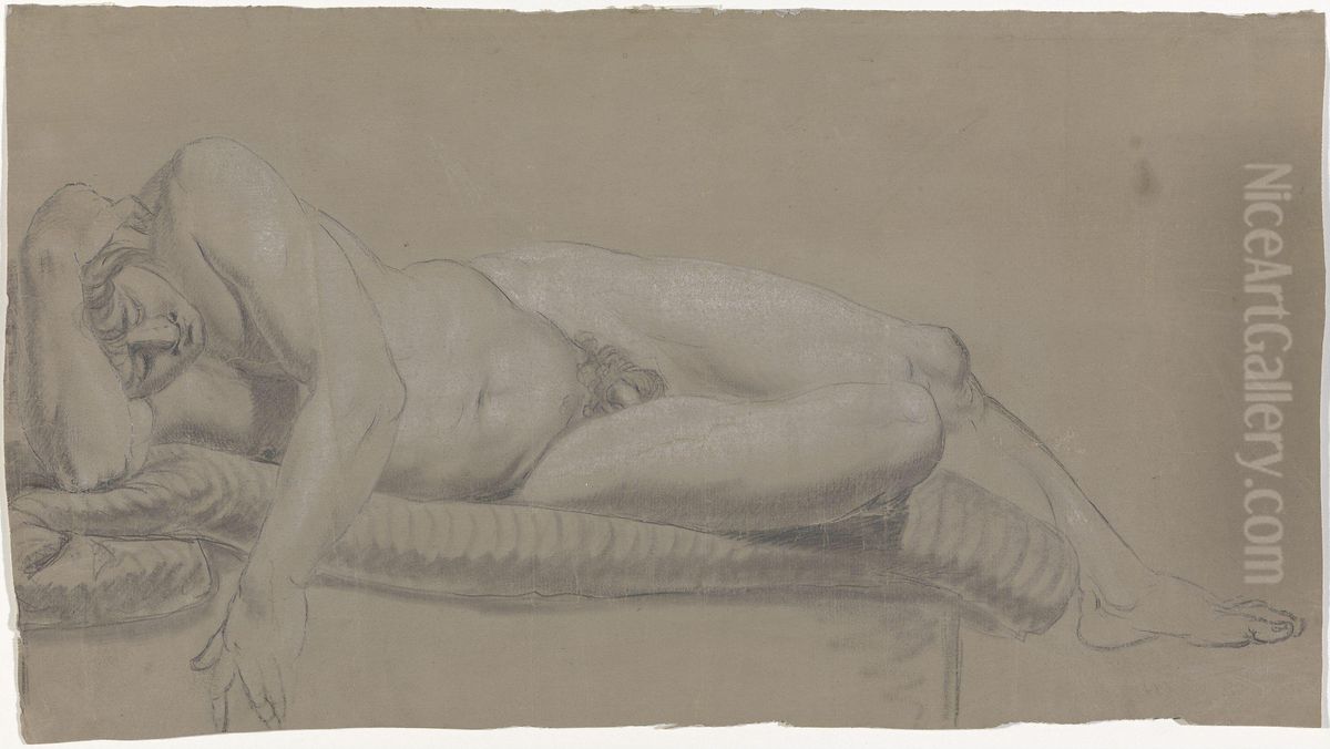 Sovende mannsakt. Oil Painting by Johan Wilhelm Ludwig Dahl