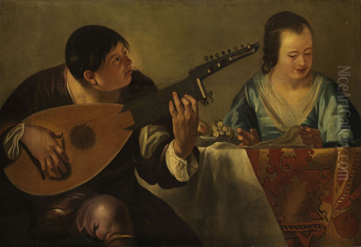 Lautenspieler und Sangerin Oil Painting by unknown