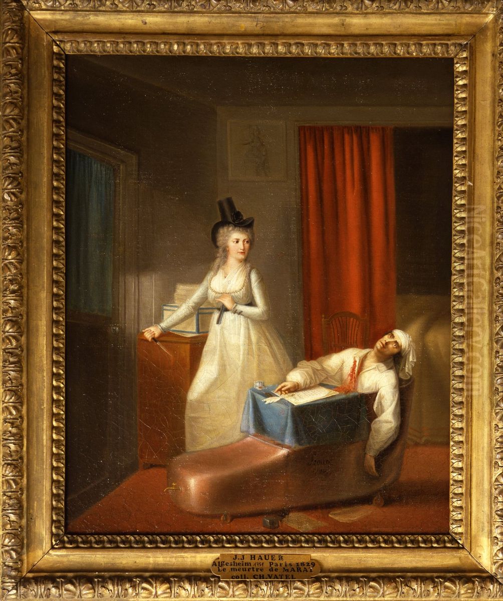 La mort de Marat, le 13 juillet 1793 Oil Painting by Jean-Jacques Hauer