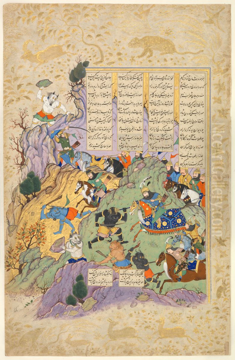 Tahmuras Defeating the Divs Oil Painting by Reza Abbasi