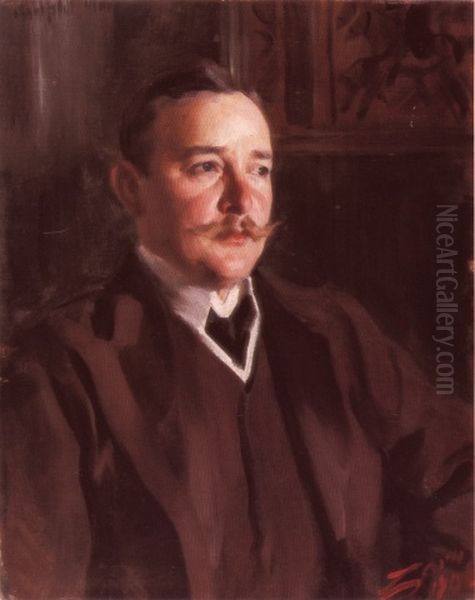 Erik Axel Karlfeldt i Zorngardens matsal Oil Painting by Anders Zorn
