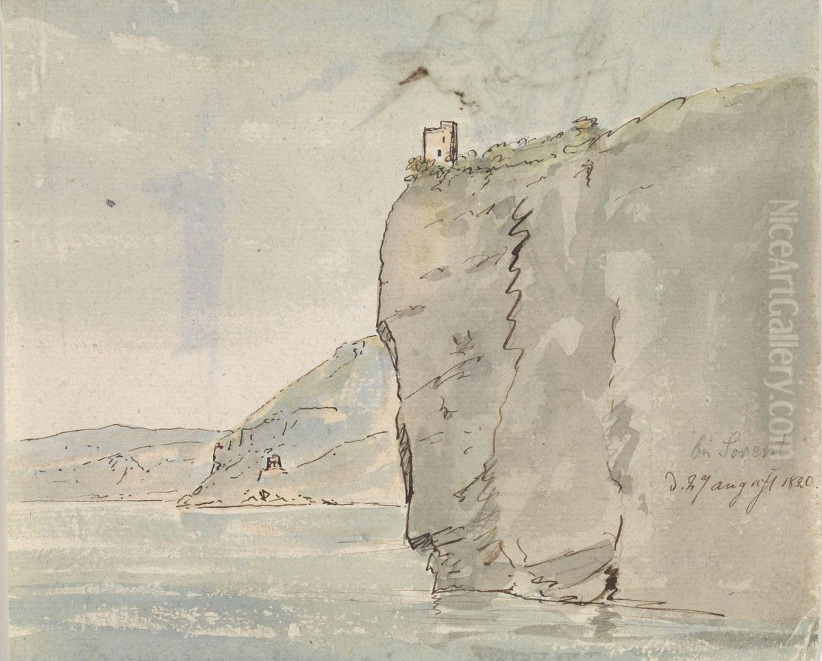 Kystparti ved Sorrento Oil Painting by Johan Wilhelm Ludwig Dahl