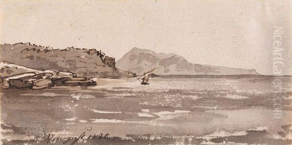 Coastal landscape near Sorrento Oil Painting by Johan Wilhelm Ludwig Dahl