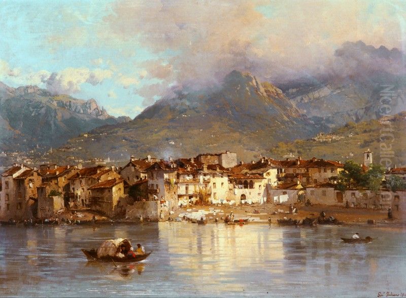 Pescarenico, district of Lecco Oil Painting by Gerolamo Induno