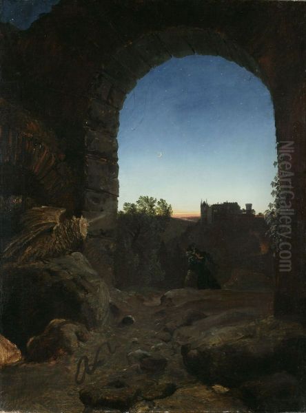 Romantic landscape with ruin Oil Painting by Carl Blechen