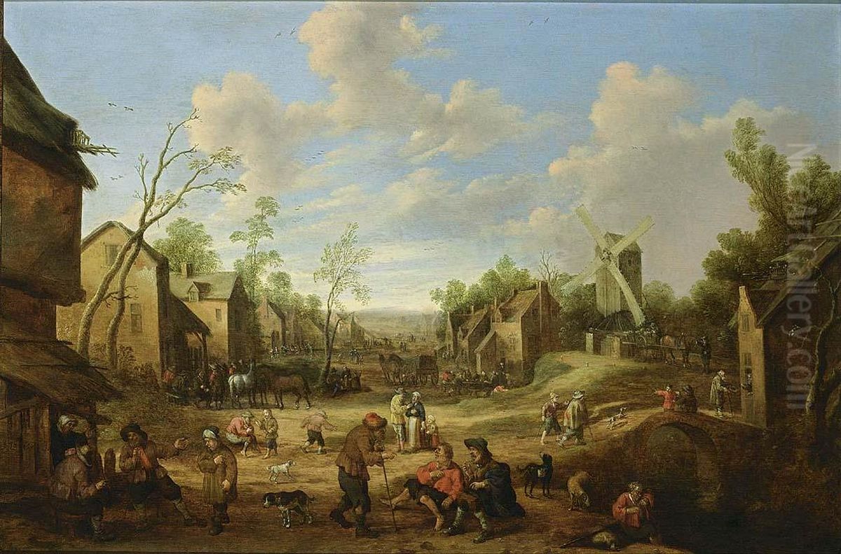 Village Street Oil Painting by Joost Cornelisz Droochsloot