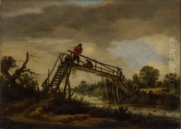 Landscape with bridge Oil Painting by Pieter De Molijn