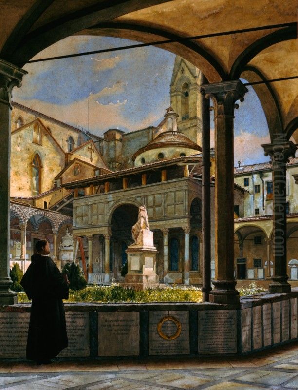 La Cappella dei Pazzi; Il chiostro di Santa Croce a Firenze Oil Painting by Odoardo Borrani