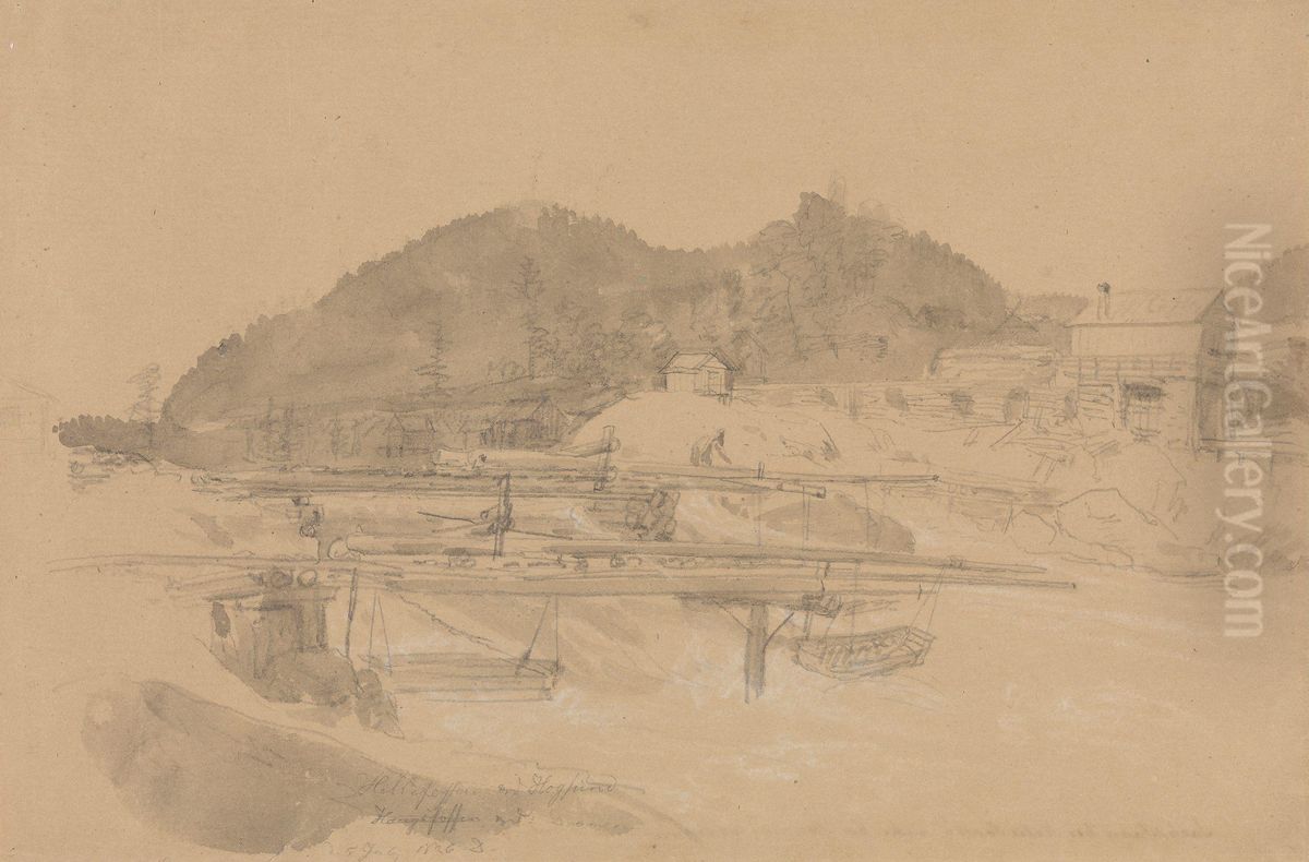 Hellefoss Oil Painting by Johan Wilhelm Ludwig Dahl