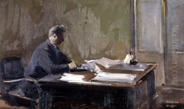 My Father in the Office Oil Painting by Gianfranco Manara
