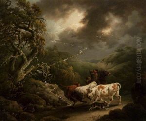 Horseman and cattle in a thunderstorm